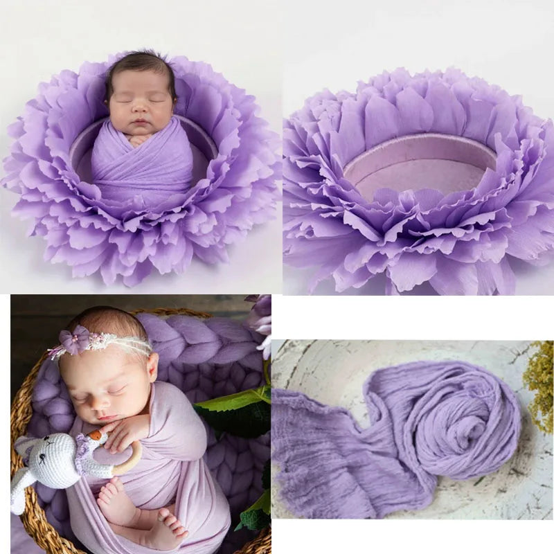 coussin photo bébé moderne violet rose orange bleu doux plissé tissu couverture bandeau jouet