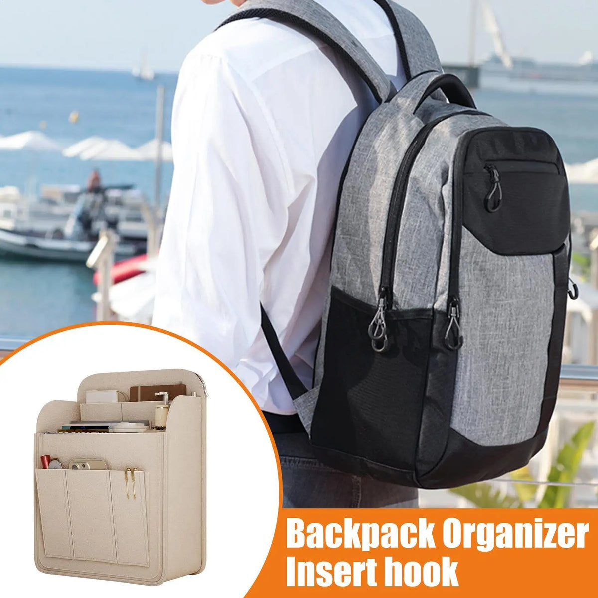 sac dos noir gris polyester moderne bandes ajustables poches multiples rangement cosmétiques téléphone
