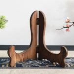 présentoir support bois marron foncé texture naturelle moderne assiettes pliant cuisine décoration