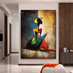 peinture l'huile abstraite contemporaine cubiste géométrique vibrante rouge bleu verte maisonDecorationMurrale