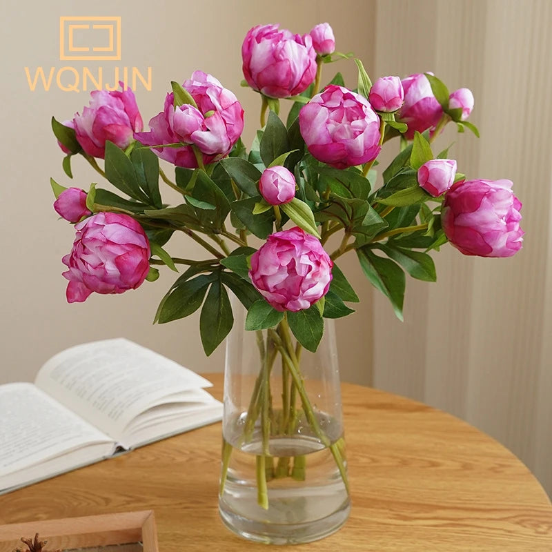 pivoines artificielles soie rose blanc vert décoration maison mariage anniversaire transparent vase