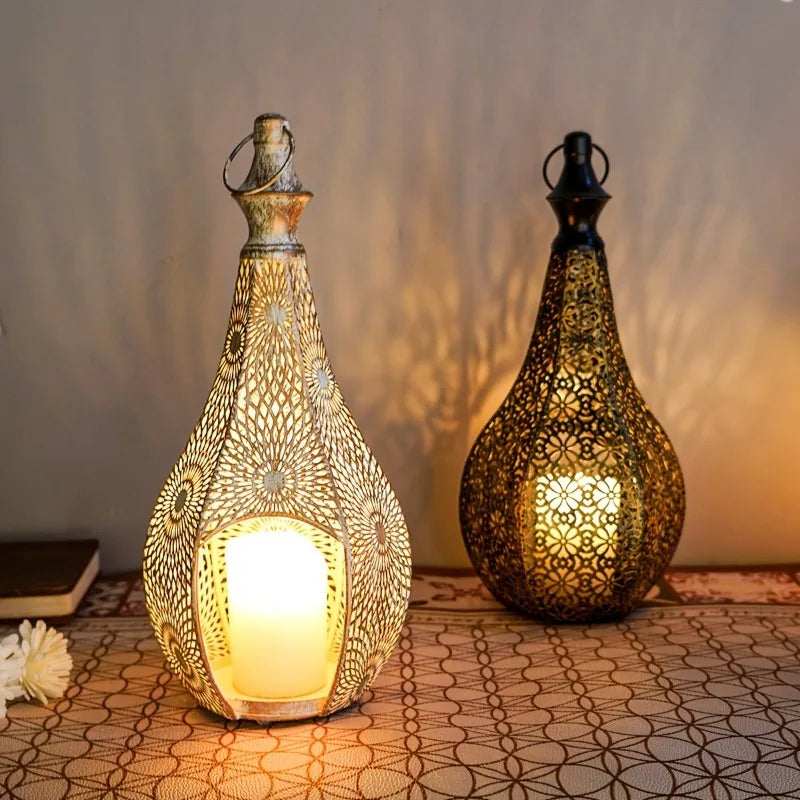 lanterne artisanale dorée ornements géométriques bougie suspendue traditionnelle noël anniversaire