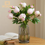 pivoines artificielles soie rose blanc vert décoration maison mariage anniversaire transparent vase
