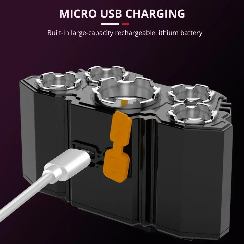lampe frontale led noire orange rechargeable usb étanche camping pêche aventure modulaire adjustable