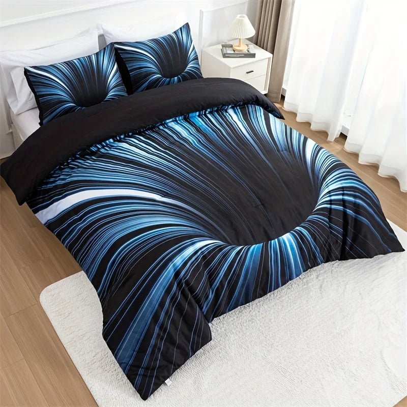 housse couette pièces polyester noir bleu motif vortex moderne taies d'oreiller lit chambre adultes