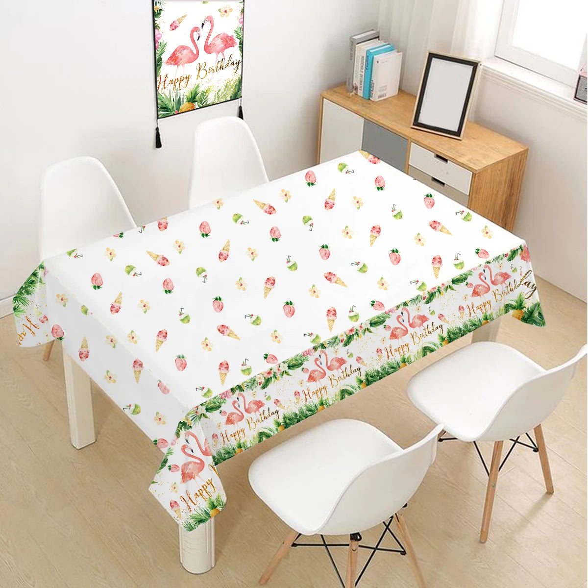 nappe table fête tropicale fleurs feuilles modernes couleurs vives opaque enfants anniversaire