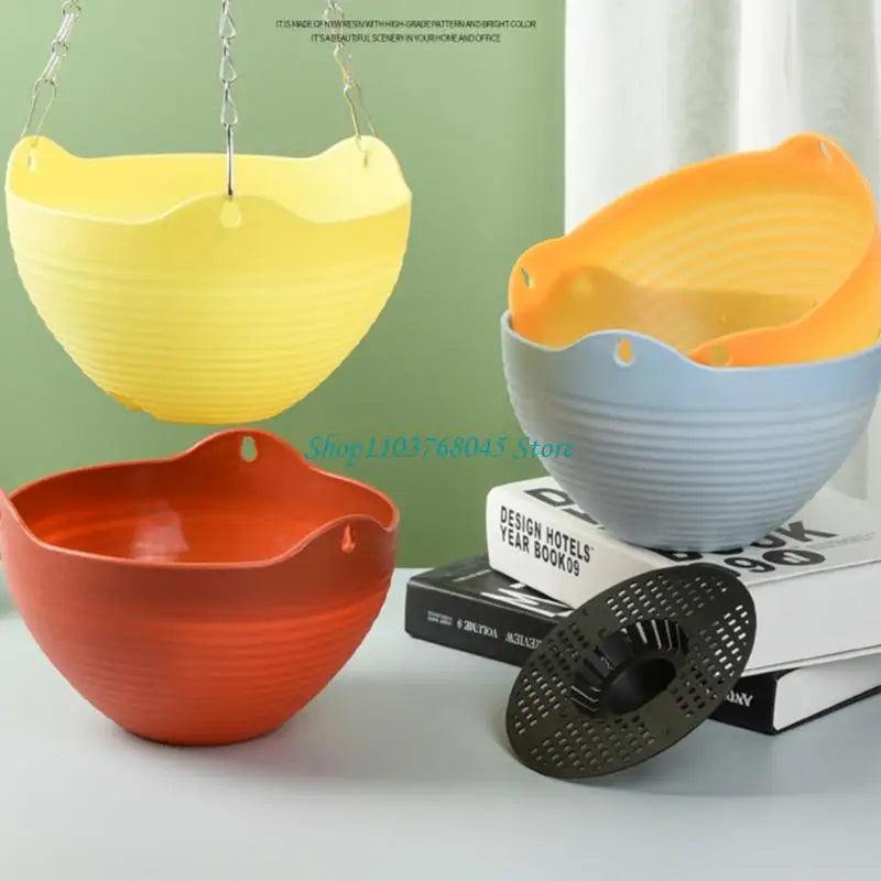 Cache pot suspendu moderne orange bleu rose jaune ridé opale chaîne