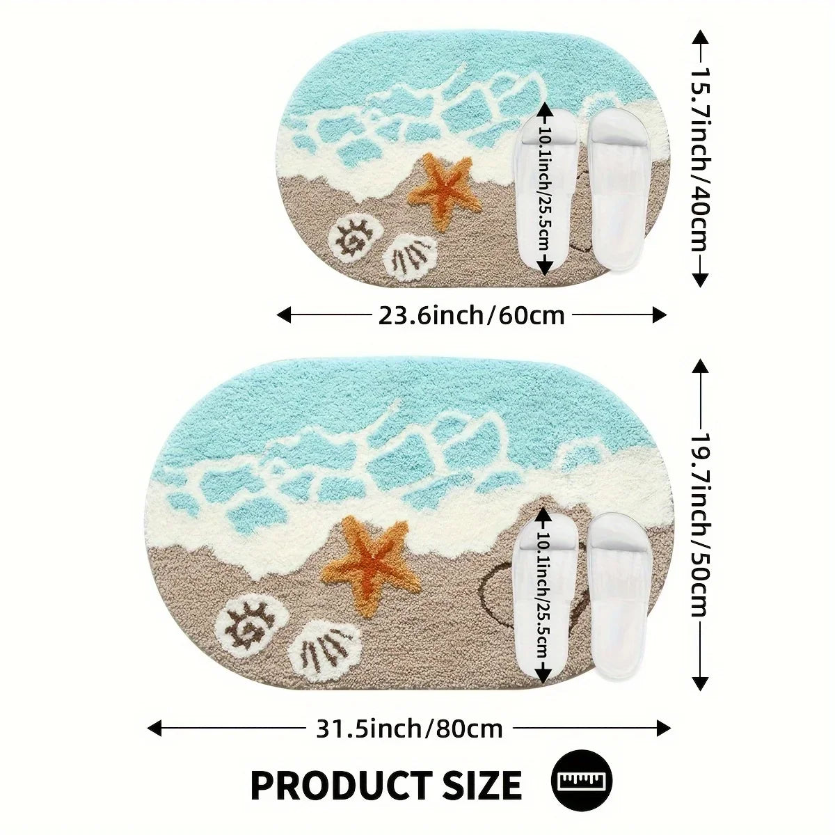 tapis bain absorbant antidérapant plage sable vague cœur étoile mer coquillages texture moelleuse chambre