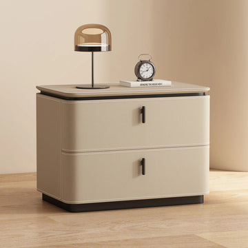 commode chambre moderne beige simili cuir tiroirs meubles nuit petit rangement