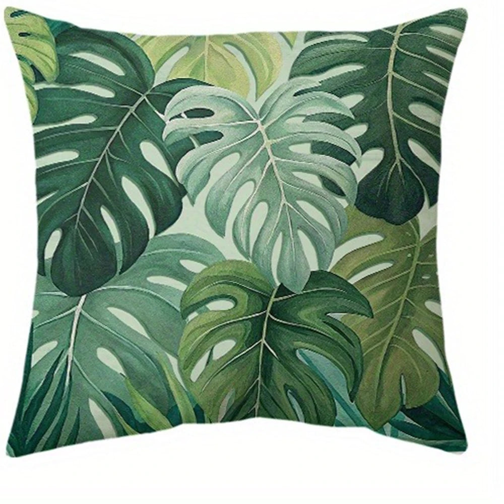 taies d'oreiller vertes motif feuilles tropicales moderne polyester 45x45cm maison hospitalière decoration chambre opaque