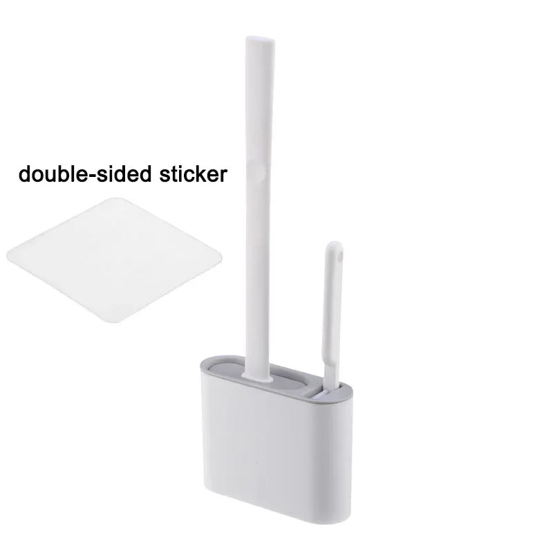 brosse wc adhésive support double adhésif poils doux moderne salle bain blanc