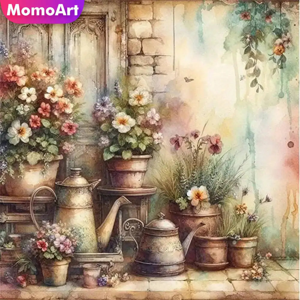 tableau diamant multicolore floral paysage champêtre broderie diy outils collage colorées 30x30cm opaque naïf