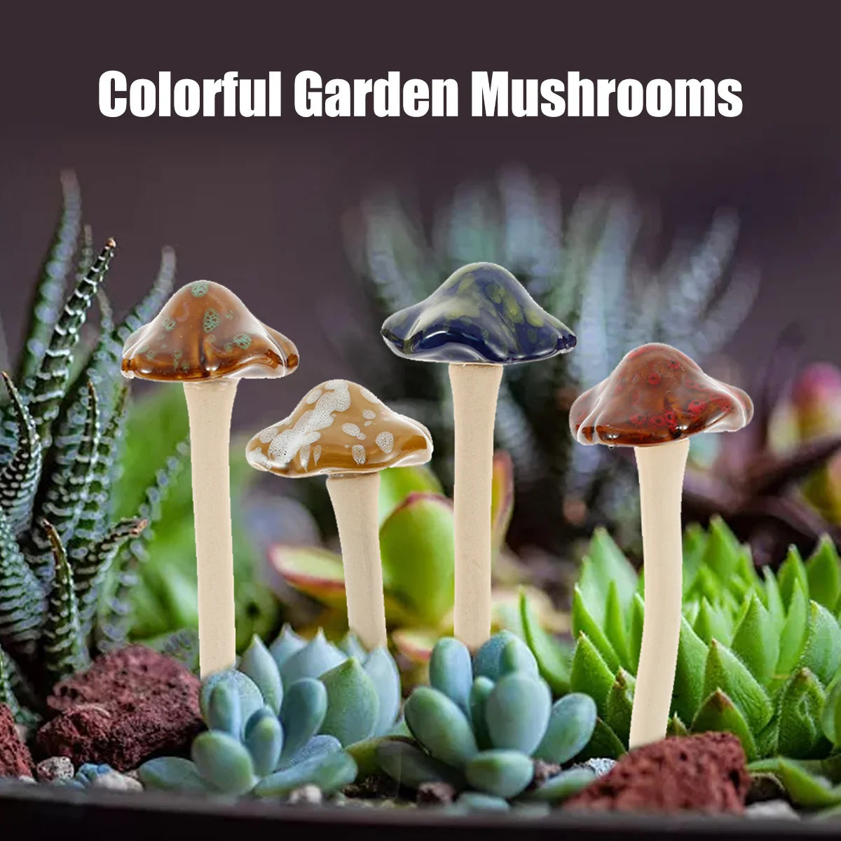 champignons décoratifs céramique marron bleu rouge marbré nature rustique jardinextérieur 4ou8pièces