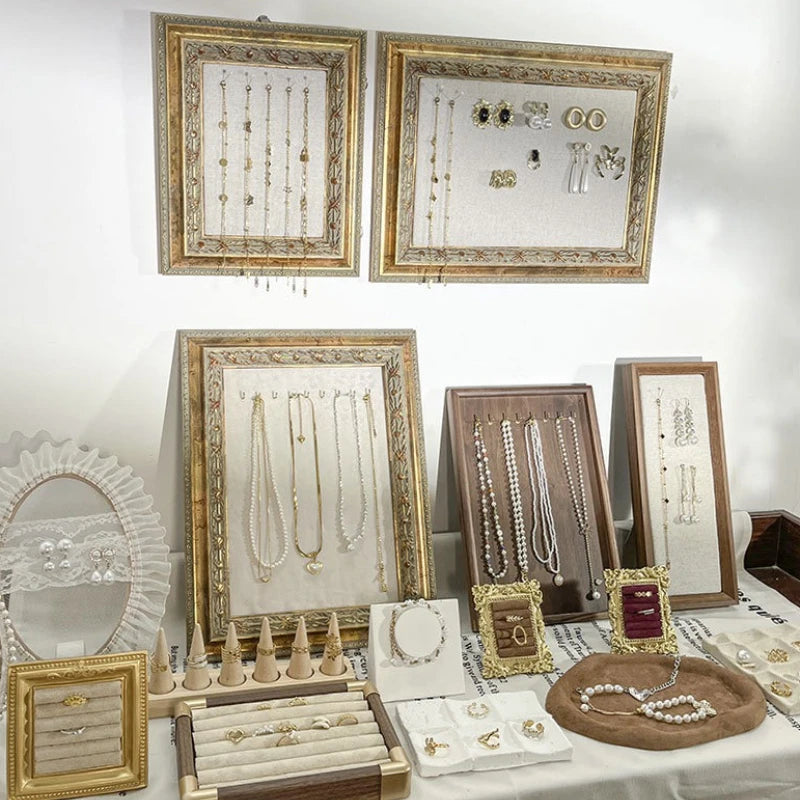 rangements bijoux bois or blanc vintage élégants clips anneaux bracelets boucles d'oreilles