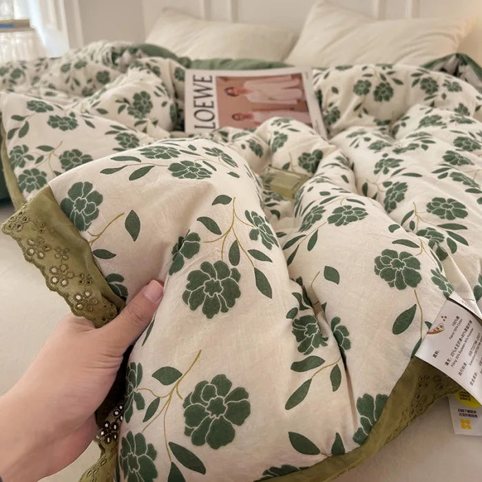 couette coton imprimée fleurs feuilles été automne vintage adhésive lavable maison 150x200cm 200x230cm