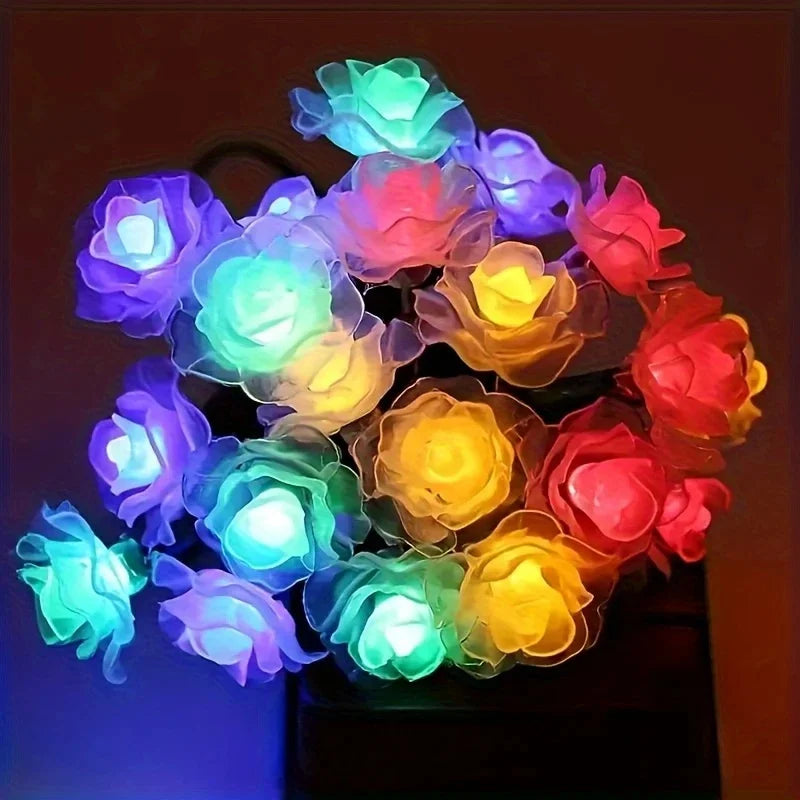 guirlande lumineuse solaire multicolore fleurs roses moderne 20 fleurs panneau solaire extérieur autonomes