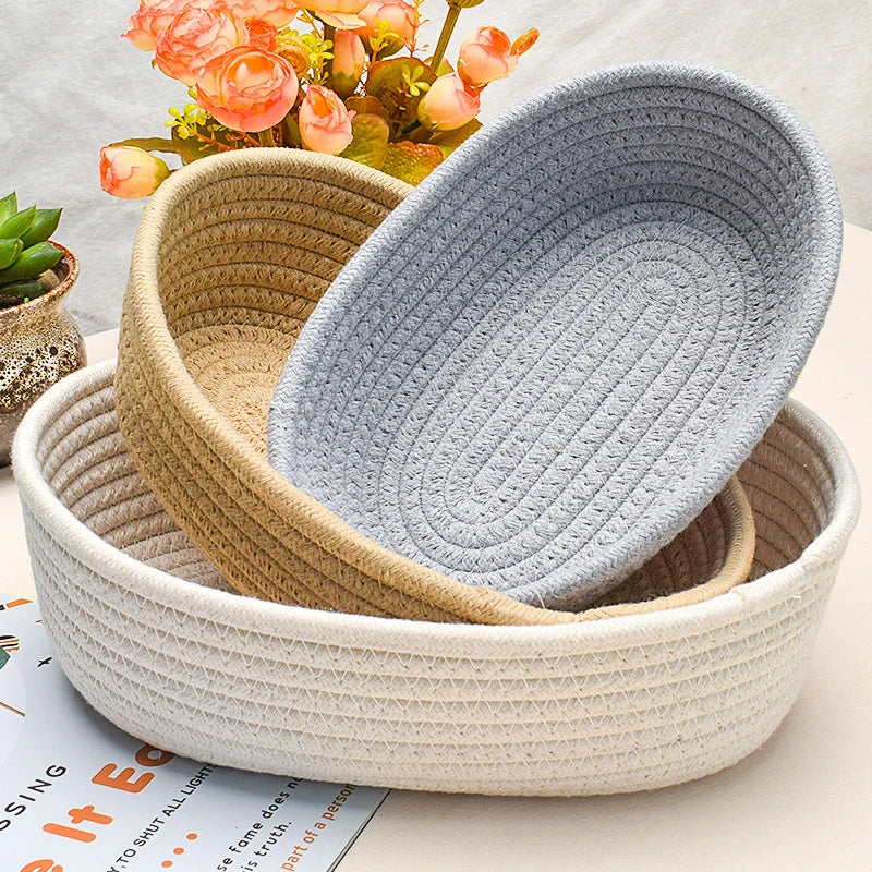 paniers rangement tissu tressé beige gris clair modernes rustiques réutilisables respectueux environnement stockage organisation