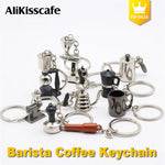 porte clés réaliste métal tampé moulin cafetière italienne théière bouilloire noir marron cuivre argenté