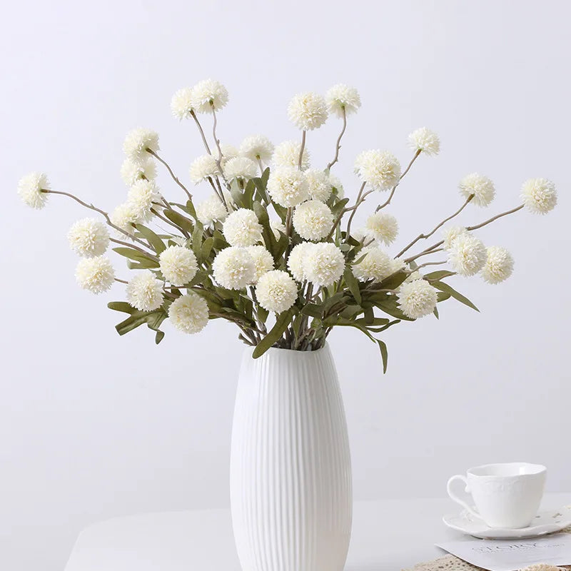 bouquet artificiel branches fleurs boules pissenlit feuilles vertes décoration mariageintérieur moderne naturel