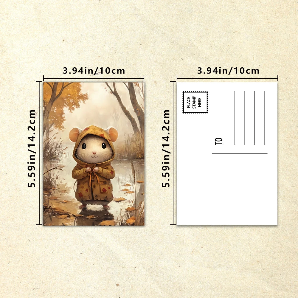 cartes postales illustratives vintage animaux mignonnes automnales multicolores clips inclusion