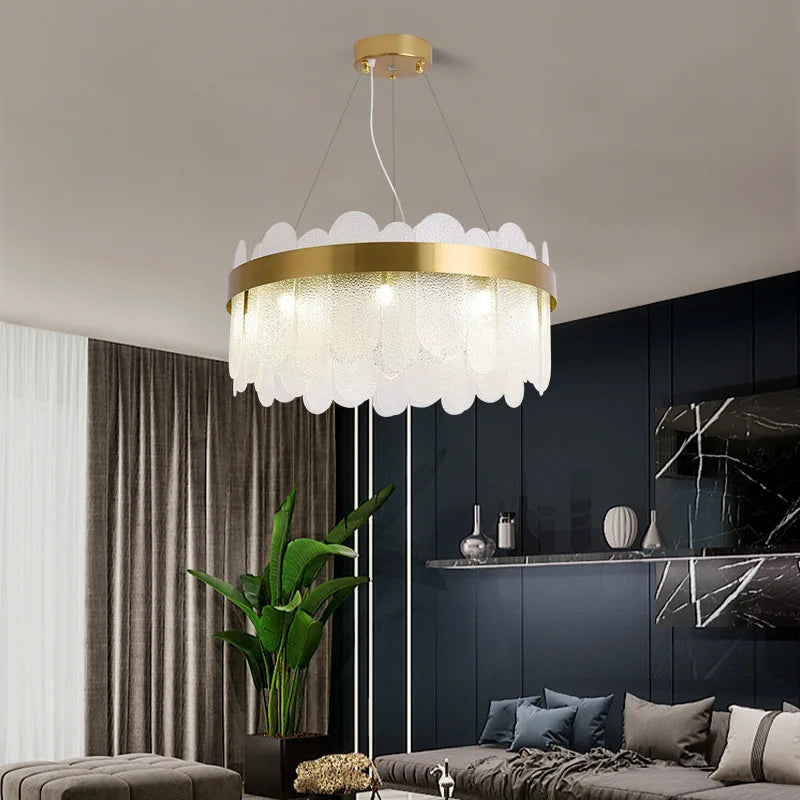 Suspension lumineuse moderne or verre dépoli blanc élégante encastrée lumière led chambre salon