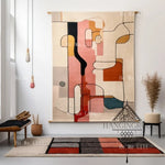 tapisserie murale moderne abstraite beige rose orange noir gris bleu minimaliste