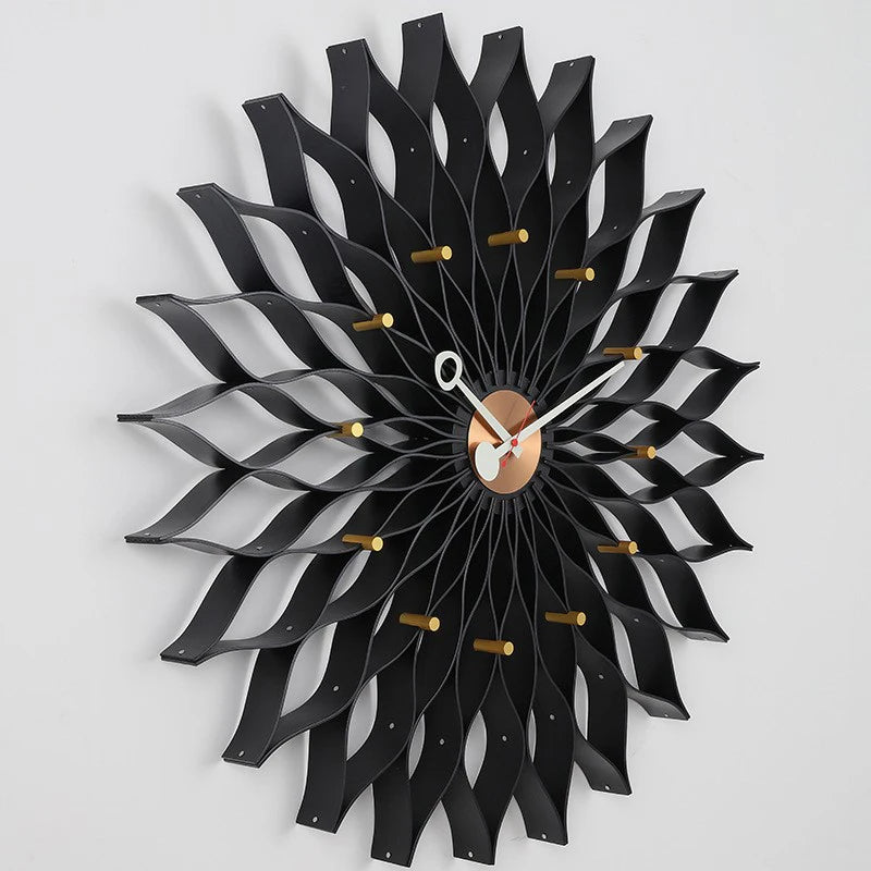 horloge murale moderne motif floral aiguilles métal couleur bois salon chambre