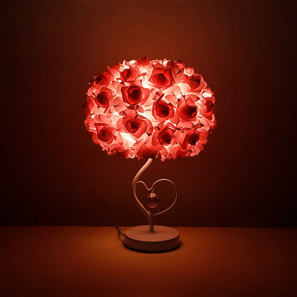 Veilleuse rose en forme de cœur avec base en ABS, éclairage doux pour ambiance cosy