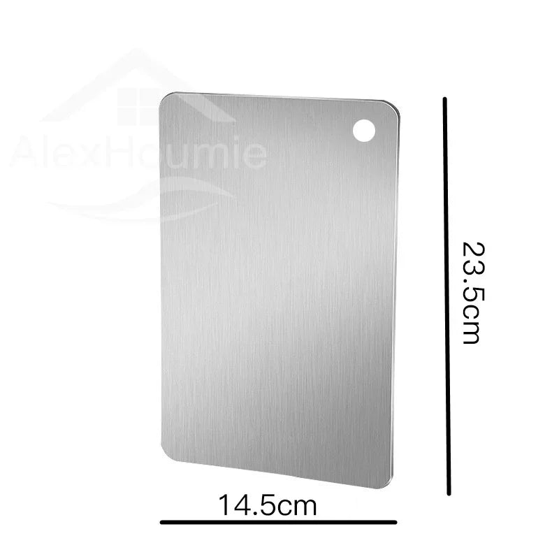planche découper acier inoxydable rectangle moderne lisse clips argente sale