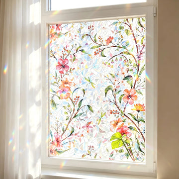 film vinyle décoratif fleurs multicolores fenêtre porte vitre opacité protection intimité maison