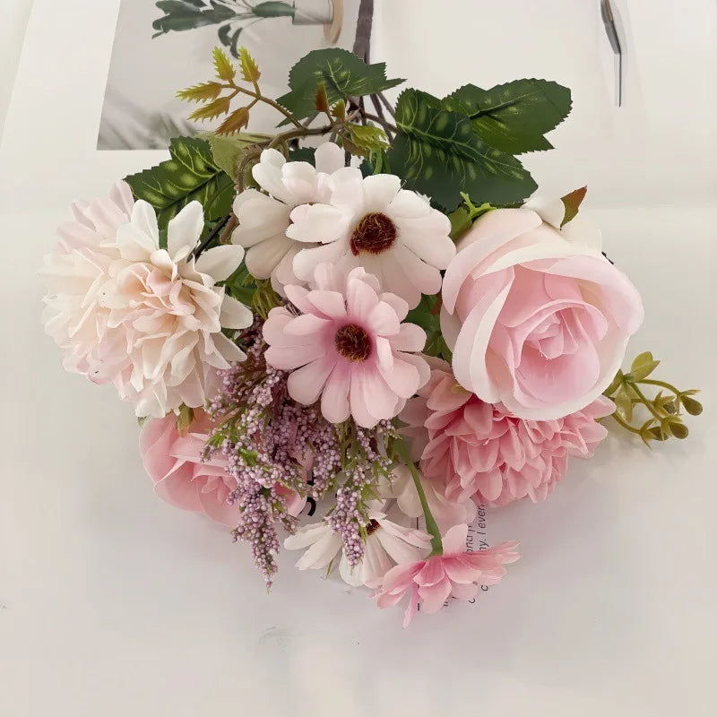 décoration intérieure bouquet fleurs artificielles variées vase rustique naturel anniversaire mariage