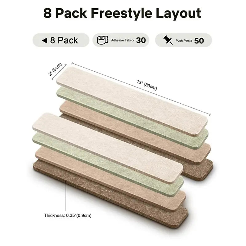 panneau decoratif feutre texturé beige marron vert gris minimaliste modernes pastilles adhésives punaises deco