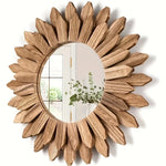 miroir moderne bois feuilles relief salon chambre décoration naturel unique
