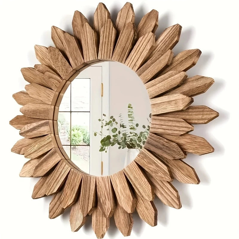miroir moderne bois feuilles relief salon chambre décoration naturel unique