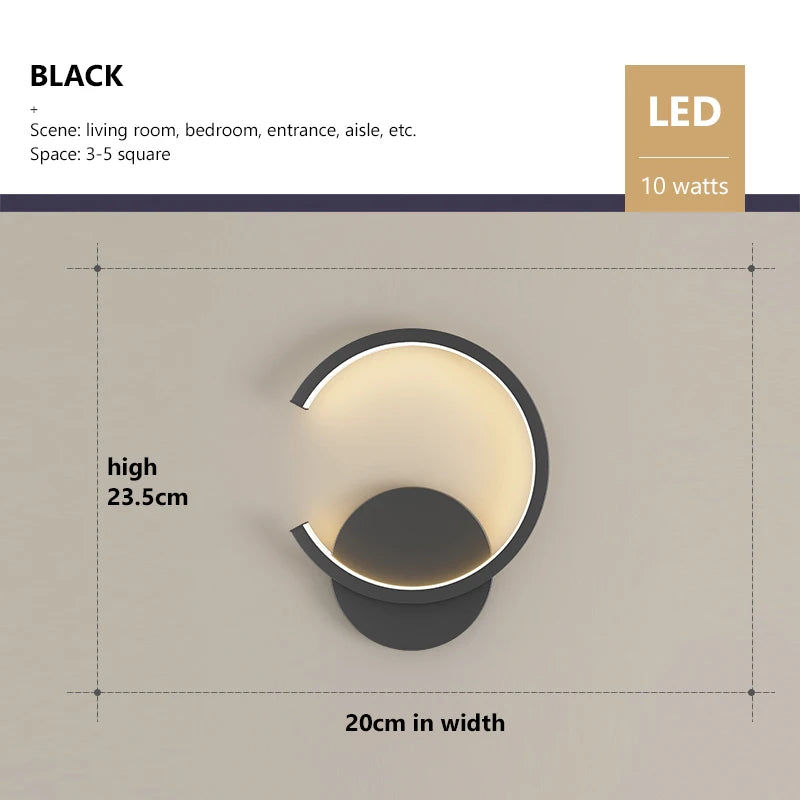 applique murale led moderne rond noir blanc doré luminaire intérieur salon chambre décor