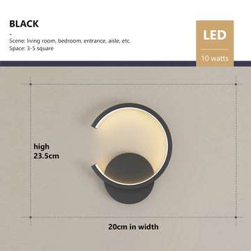 applique murale led moderne rond noir blanc doré luminaire intérieur salon chambre décor