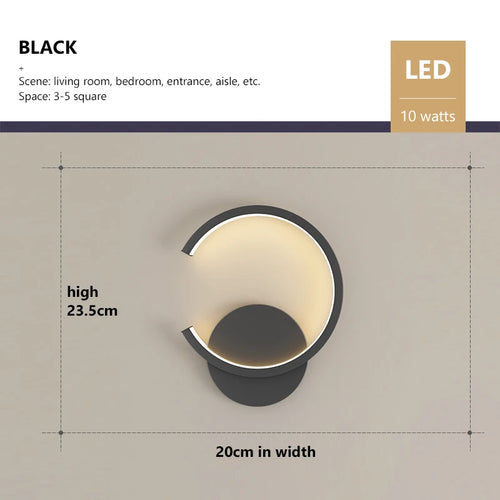 applique murale led moderne rond noir blanc doré luminaire intérieur salon chambre décor