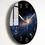 horloge murale moderne noire étoiles galaxie lumineuses salon décoration opaque aiguilles électrique