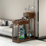 meuble appoint bois massif moderne table tiroir meuble double plateau vase bleu figurine bouteille