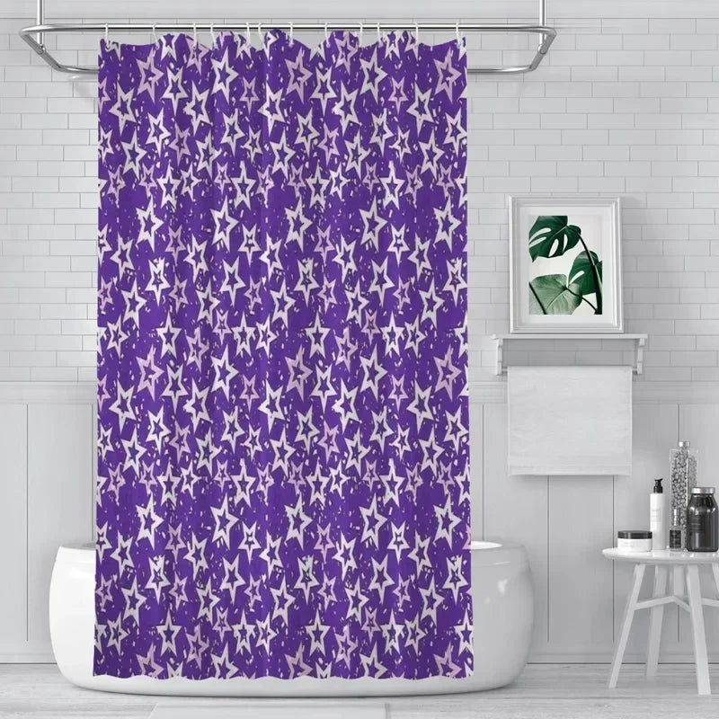 rideau douche violet étoiles blancs moderne métalliques 12 crochets polyester dimensions variées