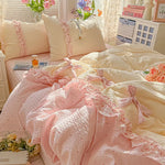 ensemble literie rose vichy doux franges romantique taies oreillers couvre lit