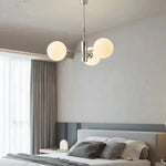 chandelier moderne minimaliste argenté blanc plusieurs têtes verre opalescent fixé réglable