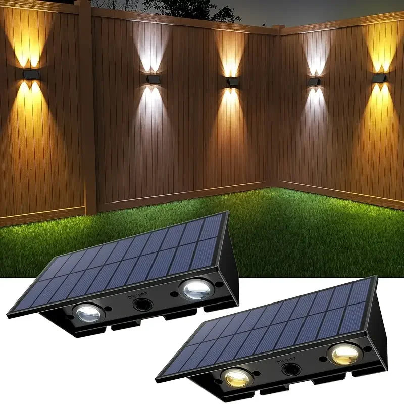 applique murale solaire moderne panneau solaire noir bleu led recharge automatique étanche modes couleurs