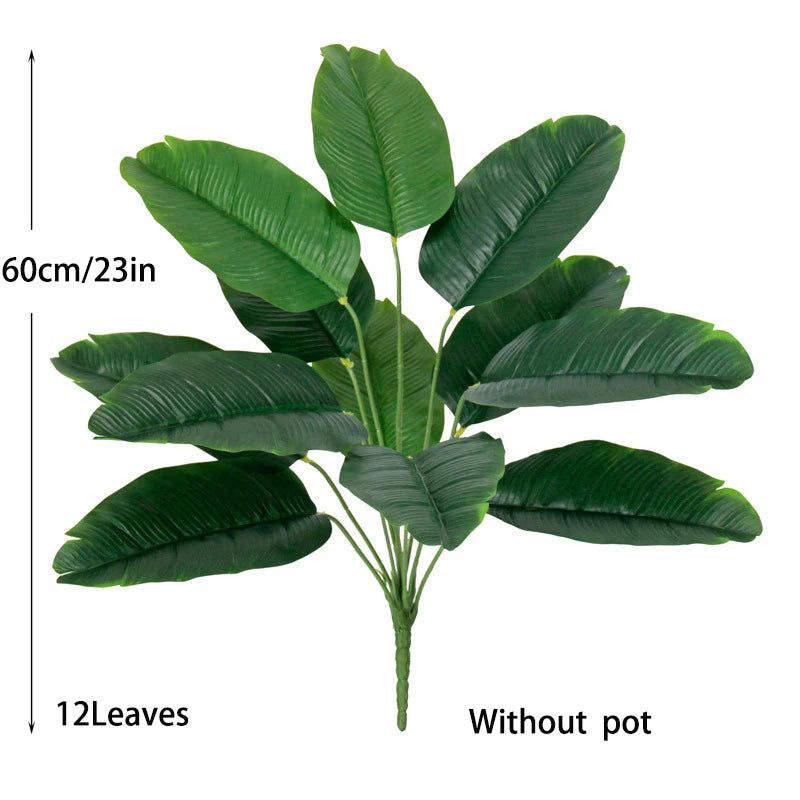 plantes artificielles vertes feuilles larges moderne decoration intérieure feuilles nervures perforations racines apparentes minimaliste