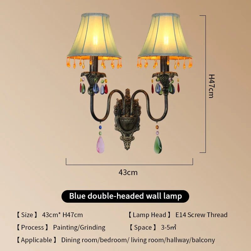 lampe murale classique fer forgé tissu rouge vert bleu marron