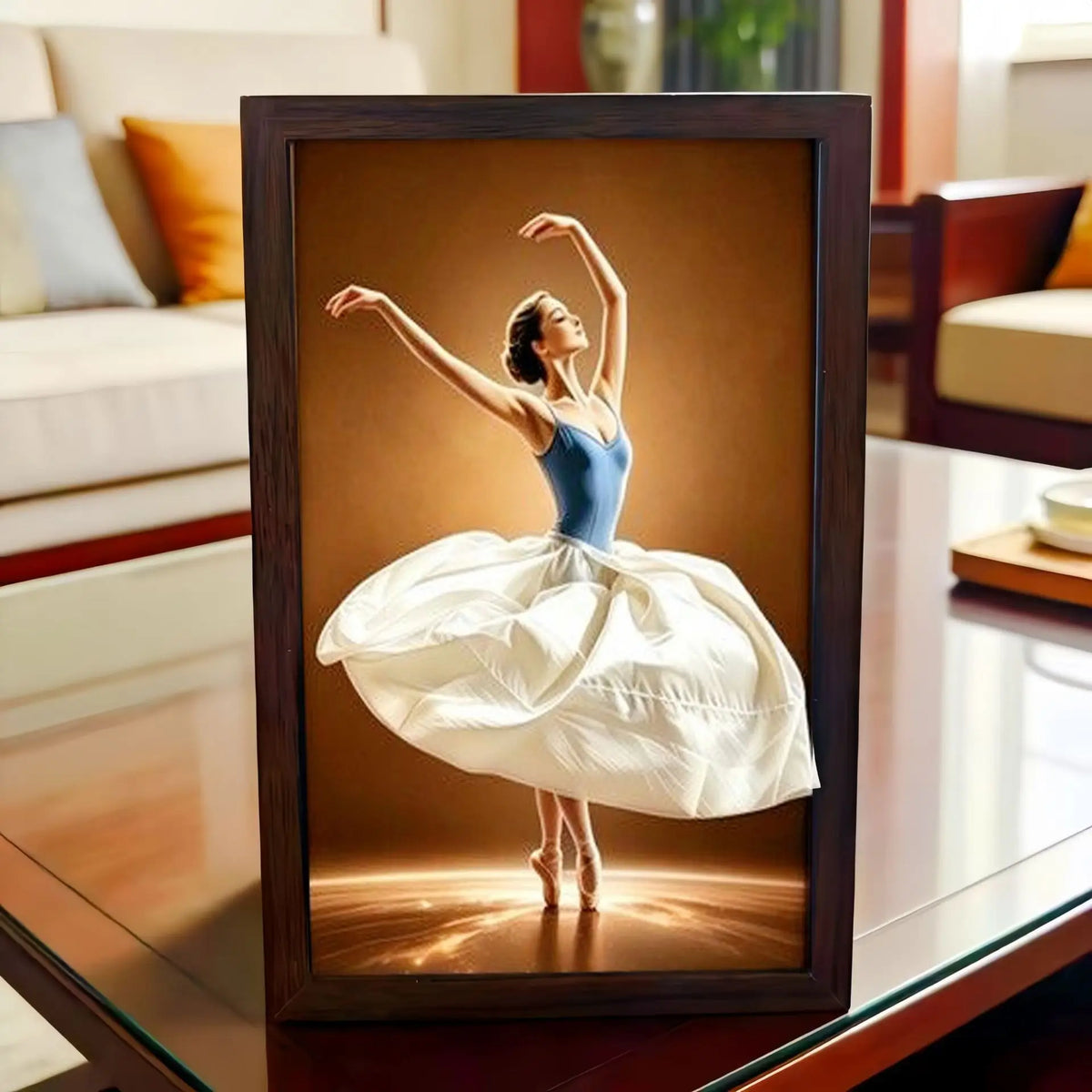 cadre photo bois danseuse ballet fond blanc couleurs vives classiqueintérieur décoration murale image transparente