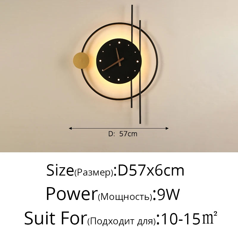 applique murale moderne horloge LED contemporain éclairage quotidien noir doré fixée mur