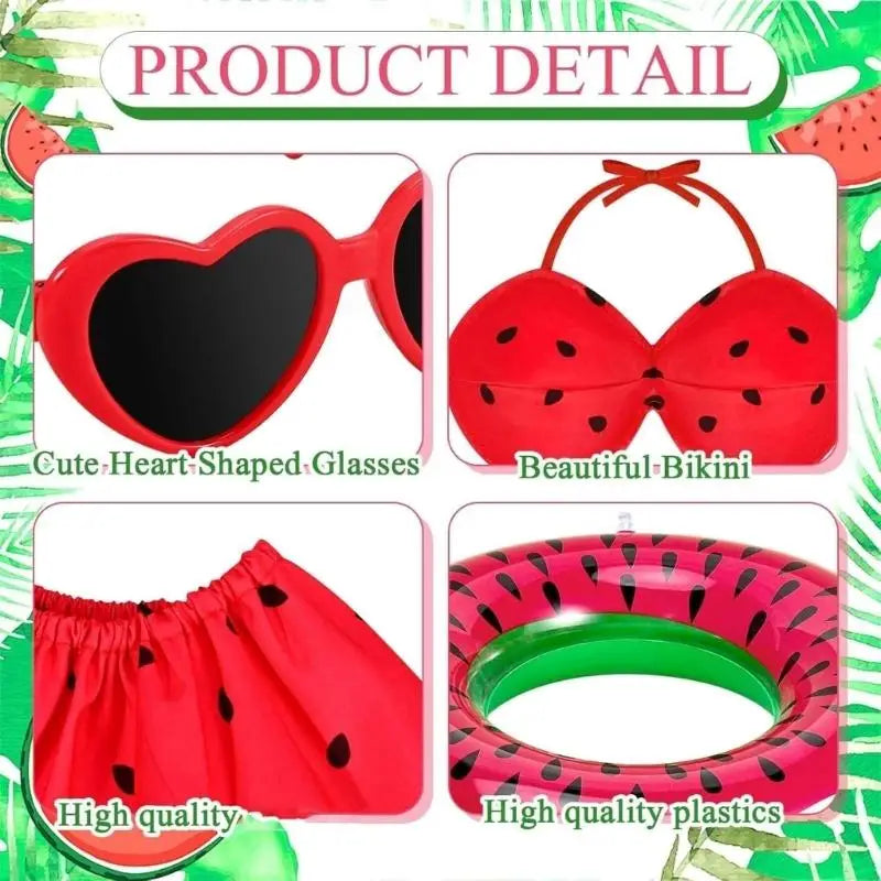 décoration extérieure piscine bouée pastèque rouge vert lunettes cœur bikini