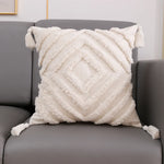 coussin carré géométrique blanc boho chic franges opaques décoration maison voiture