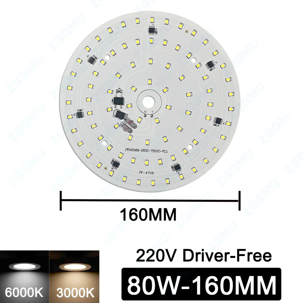 plaque led blanc diodes rondes modernes circuits intégrés connecteurs 105mm 120mm 160mm 198mm 80w